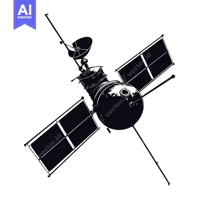 Black and White Illustration of a Satellite in Space