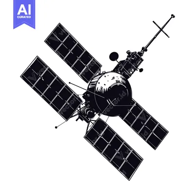A Black and White Illustration of a Satellite in Space