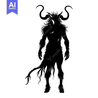 Aset desain premium: Silhouette of a Furry Monster with Horns and a Tail