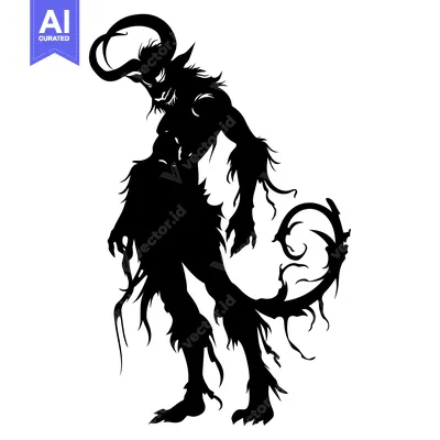 Premium design asset: Silhouette of a Demonic Creature with Curved Horns and a Long Tail