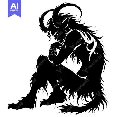 Aset premium populer: A Sitting, Horned Demon with a Furry Body and Long Hair