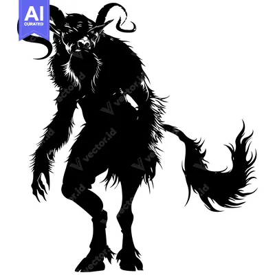 Aset premium populer: Black and White Silhouette of a Furry, Horned Creature