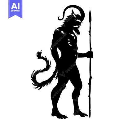 Aset premium populer: Black and White Silhouette of a Furry Creature with a Spear