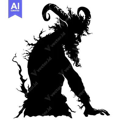 Aset desain premium: Silhouette of a Goat-like Creature with Horns and a Beard