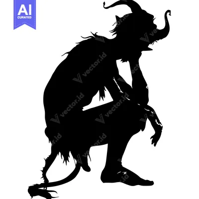 Aset premium populer: A Silhouette of a Seated Demon with Horns and a Tail