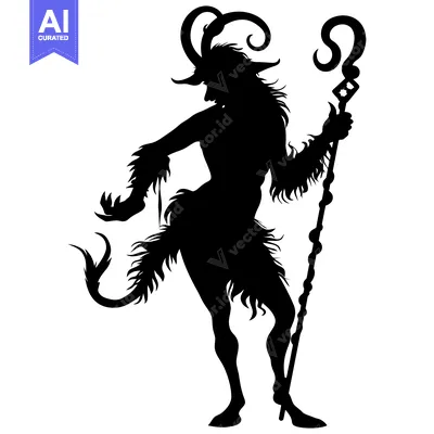 Silhouette of a goat-like creature holding a staff