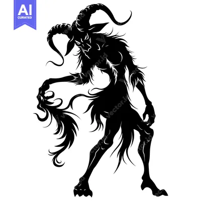 Aset premium populer: Black and White Silhouette of a Demonic Goat-Like Creature