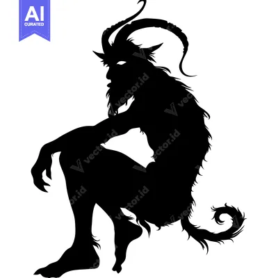 Silhouette of a Seated Demon with Horns and a Tail
