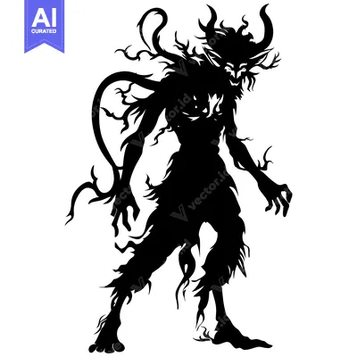 Silhouette of a Demonic Creature with Horns and Vines