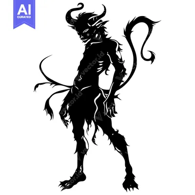 Silhouette of a Demonic Figure with Horns and a Tail