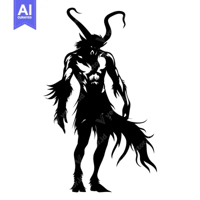 Silhouette of a Standing Demonic Figure with Horns and Furry Tail