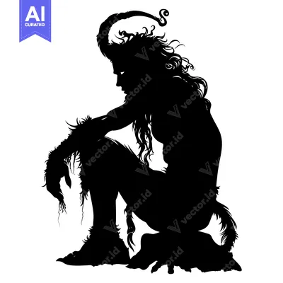 Silhouette of a Sitting Faun with Curled Horns