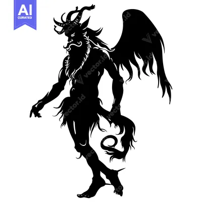 Premium design asset: Black and White Silhouette of a Winged Demon with Horns