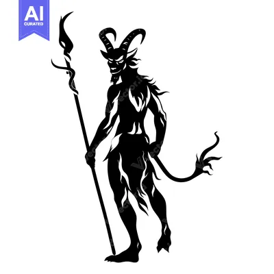 Aset premium populer: Black and White Silhouette of a Horned Devil Holding a Spear
