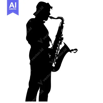 Silhouette of a Saxophone Player in a Hat
