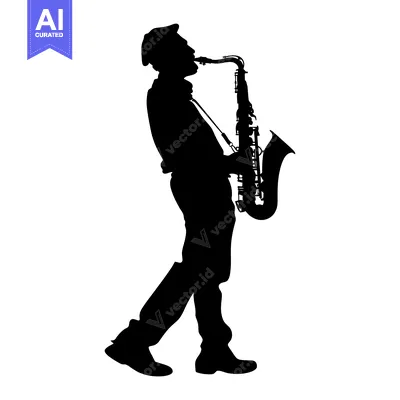 Aset desain premium: Silhouette of a Man Playing a Saxophone