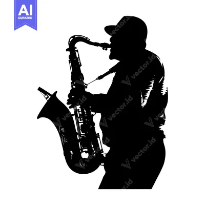 Aset desain premium: Silhouette of a Saxophone Player Performing