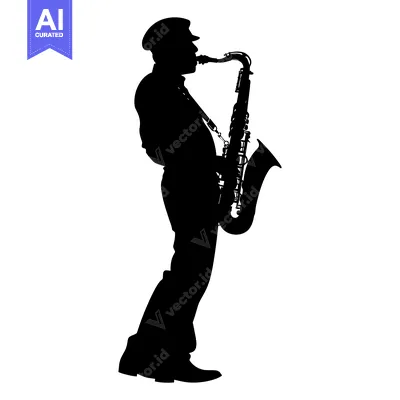 Aset desain premium: Silhouette of a Musician Playing a Saxophone