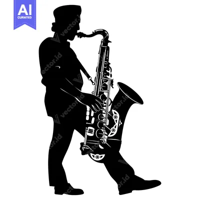 Aset premium populer: Silhouette of a Saxophonist Playing a Saxophone