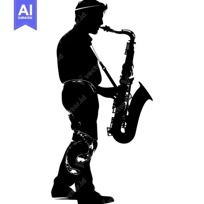 Aset desain premium: Silhouette of a Musician Playing a Saxophone