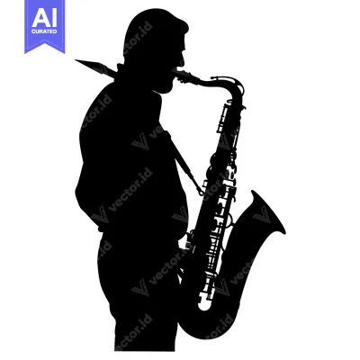 Aset premium populer: Silhouette of a Musician Playing a Saxophone