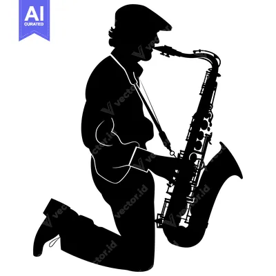 Popular premium asset: Silhouette of a Saxophone Player Kneeling with Instrument