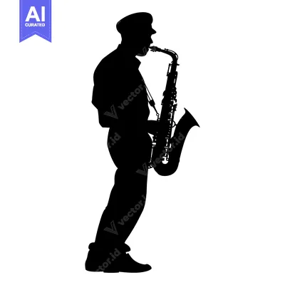 Aset desain premium: Silhouette of a Saxophonist Playing a Saxophone