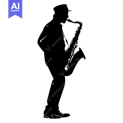 Aset premium populer: Silhouette of a Jazz Musician Playing a Saxophone