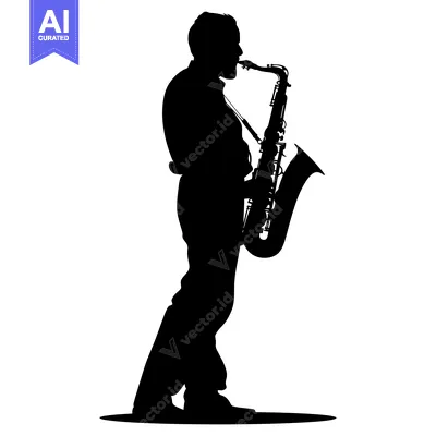 Aset premium populer: Silhouette of a Saxophone Player Performing