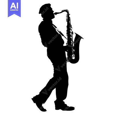 Aset premium populer: Silhouette of a Saxophonist Playing a Saxophone