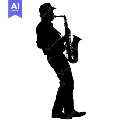Aset premium populer: Silhouette of a Saxophonist Playing a Saxophone