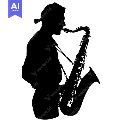 Aset desain premium: Silhouette of a Saxophone Player