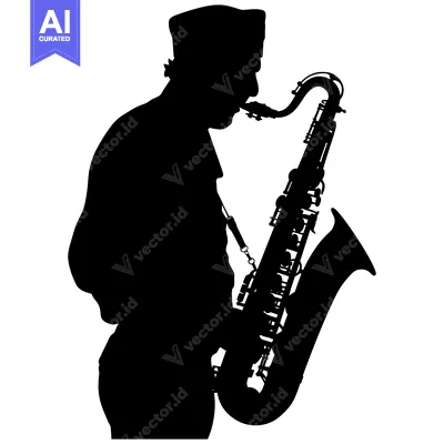 Aset desain premium: Silhouette of a Saxophonist Playing a Saxophone