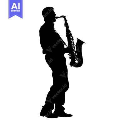 Aset premium populer: Silhouette of a Man Playing the Saxophone