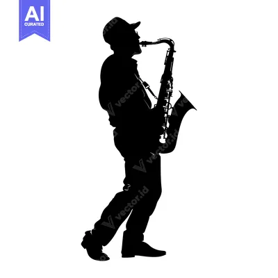 Aset desain premium: Silhouette of a Saxophonist Playing a Saxophone