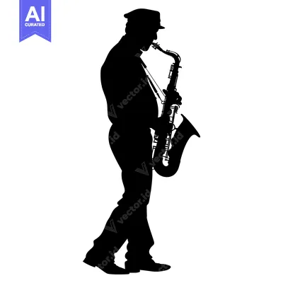 Aset desain premium: Silhouette of a Man Playing the Saxophone