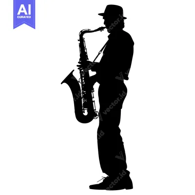 Aset premium populer: Silhouette of a man playing a saxophone