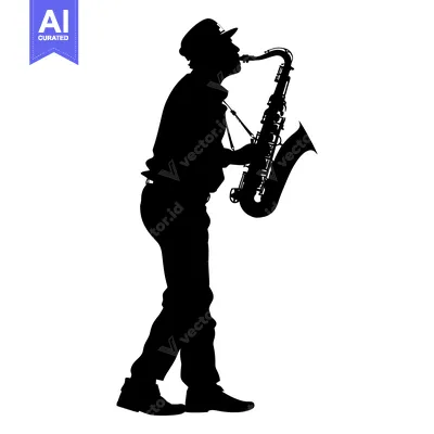 Aset premium populer: Silhouette of a Saxophone Player Performing