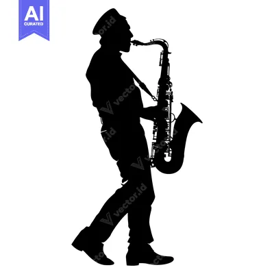 Silhouette of a Saxophonist Playing a Saxophone