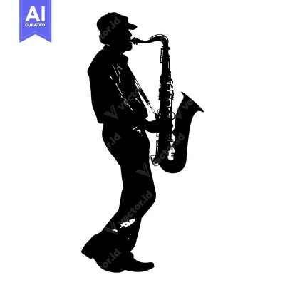 Aset desain premium: Silhouette of a Saxophone Player with Instrument