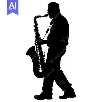 Aset desain premium: Silhouette of a Saxophonist Playing a Saxophone