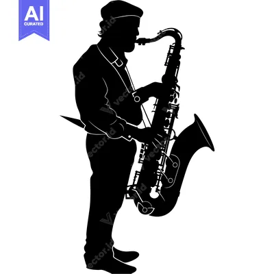 Aset premium populer: Silhouette of a Saxophonist Playing a Saxophone