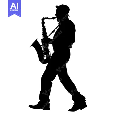 Aset premium populer: Silhouette of a Saxophone Player in Motion