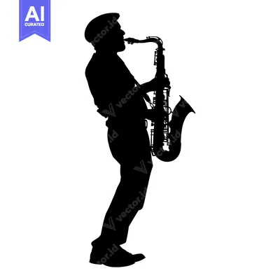 Aset premium populer: Silhouette of a Saxophone Player Performing