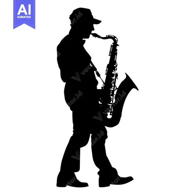 Silhouette of a Saxophonist Playing a Saxophone