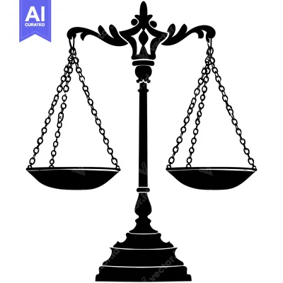 Ornate Black and White Silhouette of a Scale of Justice