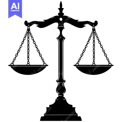 Black and white silhouette of a classic scale of justice