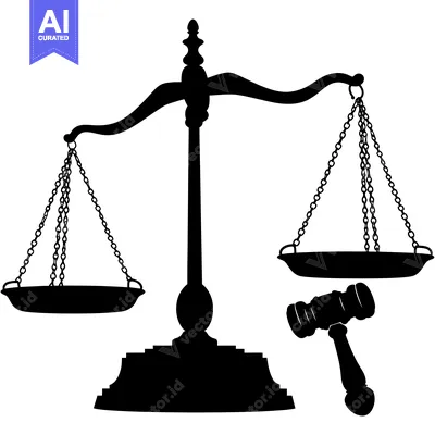 Black silhouette of a scale of justice and a gavel