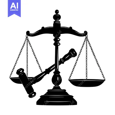 Black and White Silhouette of a Scale of Justice with a Gavel