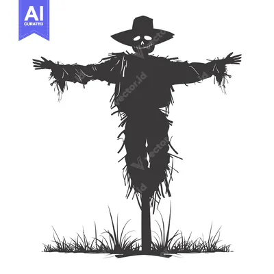 Aset desain premium: Silhouette of a Scarecrow with a Spooky Smile